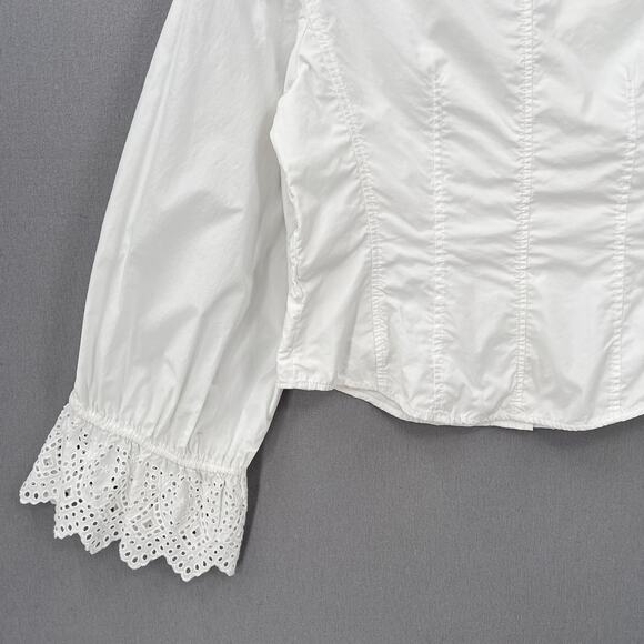 REBECCA TAYLOR Long Sleeve Eyelet Pop Top Womens 8 Milk White Romantic Boho - Picture 8 of 16